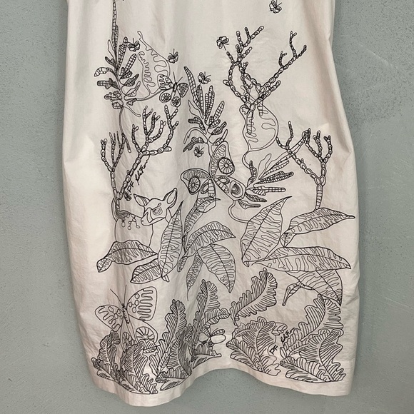 Paola Frani White Embroidered Ruffle Shoulder Sheath Dress Size Small Coquette - Picture 3 of 12